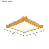 Minimalist Led Flush Mount Light For Living Room - Beige Ceiling Lighting With Wooden Square Shade