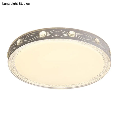 Minimalist Led Flushmount Light For Bedroom Ceiling - White Round Metallic Fixture