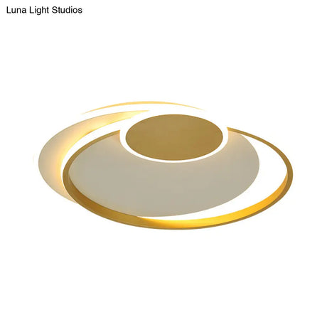 Minimalist Led Gold Flush Mount Lamp - Metallic Shade Warm/White Light 16.5’/20.5’ W