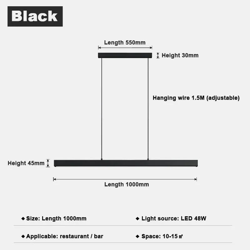 Minimalist Led Long Bar Pendant Light for Dining Room Kitchen 100cm / Cold White pendant Light