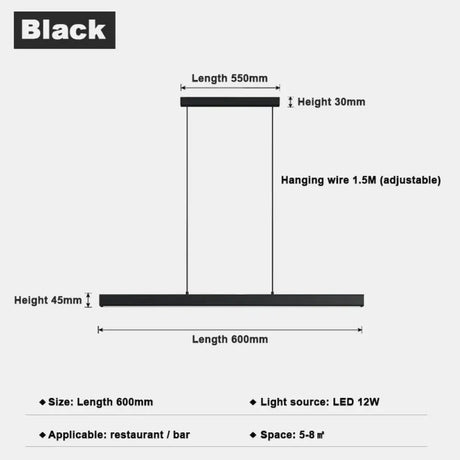 Minimalist Led Long Bar Pendant Light for Dining Room Kitchen 60cm / Cold White pendant Light