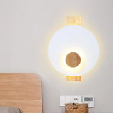 Minimalist Led Metal Disk Wall Light Fixture With Wood Backplate - Black/Grey/White White