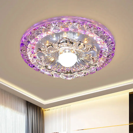 Minimalist Led Purple Porch Flush Mount Lamp With Faceted Crystal Design / Warm