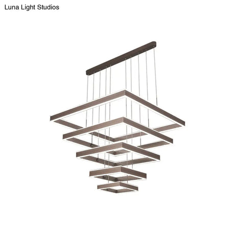 Minimalist Led Square Living Room Chandelier In Coffee With 2/3/4 Tiers Acrylic Pendant And
