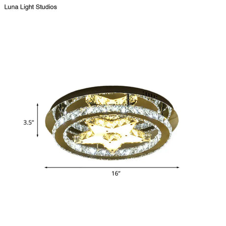 Minimalist Led Star Crystal Flush Ceiling Lamp In Chrome With Hoop Design