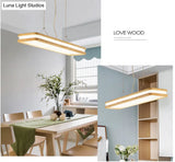 Minimalist Led Wood Rectangular Hanging Island Lamp - Acrylic Ceiling Suspension For Dinners