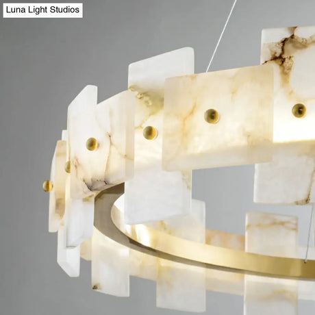 Minimalist Marble Circle Hanging Lamp - White & Brass Led Pendant Light For Dining Room