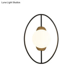 Minimalist Metal Halo Ring Sconce Lighting With Black/Gold Finish Orb White Glass Shade