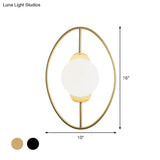 Minimalist Metal Halo Ring Sconce Lighting With Black/Gold Finish Orb White Glass Shade