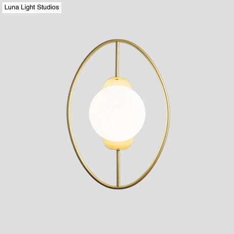 Minimalist Metal Halo Ring Sconce Lighting With Black/Gold Finish Orb White Glass Shade