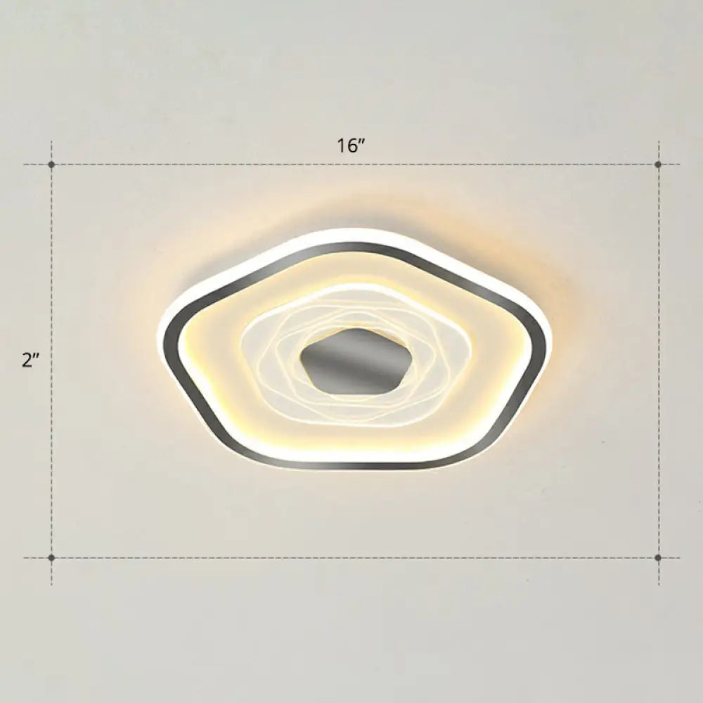 Minimalist Metal Led Flush Ceiling Light - Pentagonal Bedroom Fixture Black / 16’ Warm