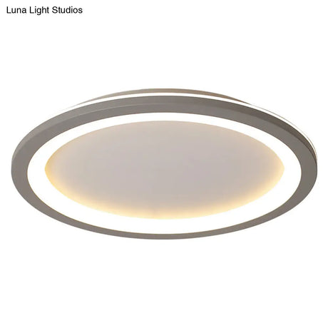 Minimalist Metal Led Grey Flush Mount Light With Acrylic Diffuser In White/Warm 10’/14.5’/19’ Wide