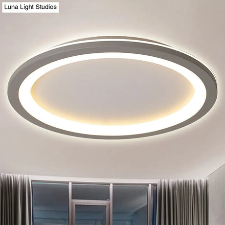 Minimalist Metal Led Grey Flush Mount Light With Acrylic Diffuser In White/Warm 10’/14.5’/19’ Wide