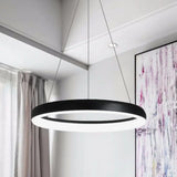 Minimalist Metal Led Ring Hanging Chandelier - White/Black Finish White/Warm Light 16/23.5/31.5 Dia