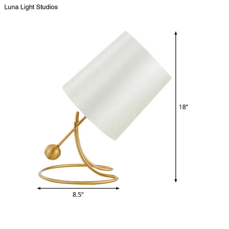 Minimalist Metal Nightstand Lamp - Barrel Fabric White Table Lighting For Living Room