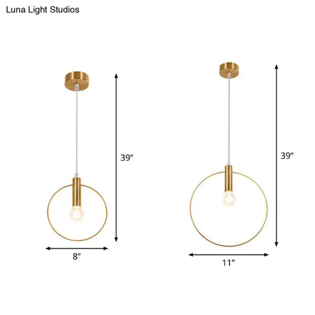 Minimalist Metal Pendant Light With Ring Pendulum Design - Single Bulb Brass Finish Fixture
