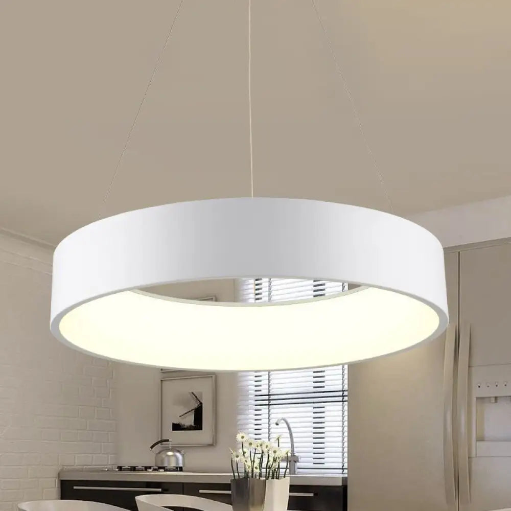 Minimalist Metal Ring Integrated Led Pendant Light - 3 Size & Color Options For Dining Room White /