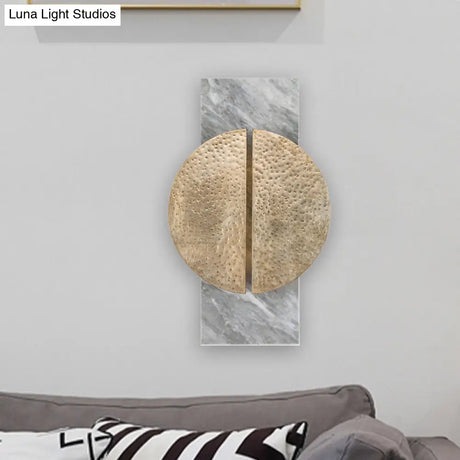 Minimalist Metallic Circle Wall Lamp With Led Sconce - Black/White Rectangle Marble Backplate
