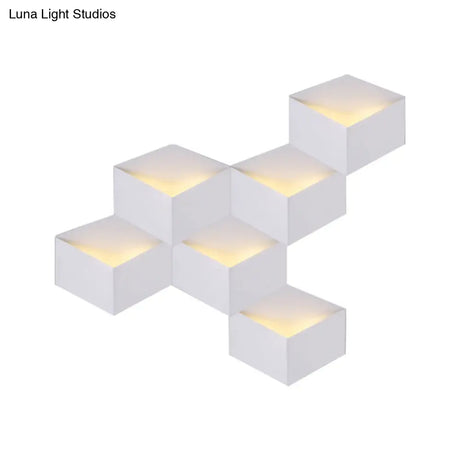 Minimalist Metallic Geometric Wall Mount Light: Cubic Shape 1/2-Light White Lamp For Corridor