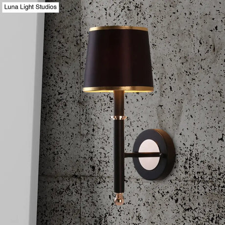 Minimalist Metallic Wall Sconce Light 1-Light Black/Flaxen For Bedroom - 16/18.5 Cone Mount Lighting