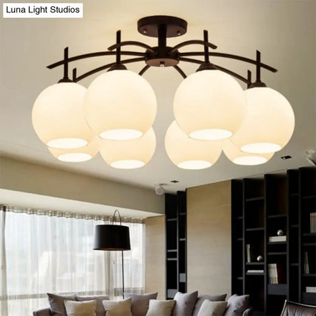 Minimalist Opal Glass Flush Light In Black For Living Room Ceiling