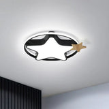 Minimalist Pentagram Led Flushmount Ceiling Lamp For Kids Bedroom In Black/Grey And Wood Black