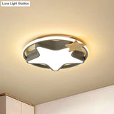 Minimalist Pentagram Led Flushmount Ceiling Lamp For Kids Bedroom In Black/Grey And Wood