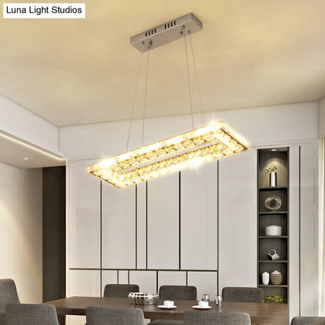 Minimalist Rectangular Led Island Pendant Light With Clear K9 Crystal Accents For Restaurants