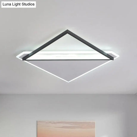 Minimalist Rhombus Flushmount Led Ceiling Light In Black - White 16.5’/20.5’ Wide