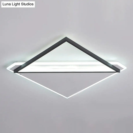 Minimalist Rhombus Flushmount Led Ceiling Light In Black - White 16.5’/20.5’ Wide
