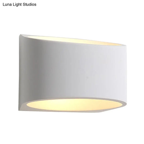 Minimalist Round Gypsum Led Sconce Light Fixture - White Wall Mount Lamp For Hallway