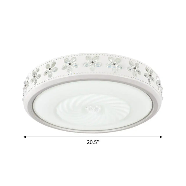 Minimalist Round Metal Ceiling Fixture - Led Flush Mount Lamp With Crystal Deco Warm/White Light