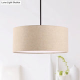 Minimalist Rounded Hanging Lamp In Apricot/Flaxen For Restaurants - 1-Light Fabric Pendant Lighting