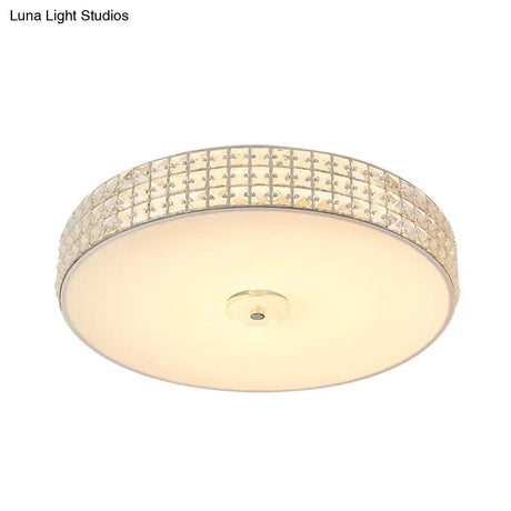 Minimalist Silver K9 Crystal Drum Flush Mount Led Ceiling Light - Perfect For Bedroom