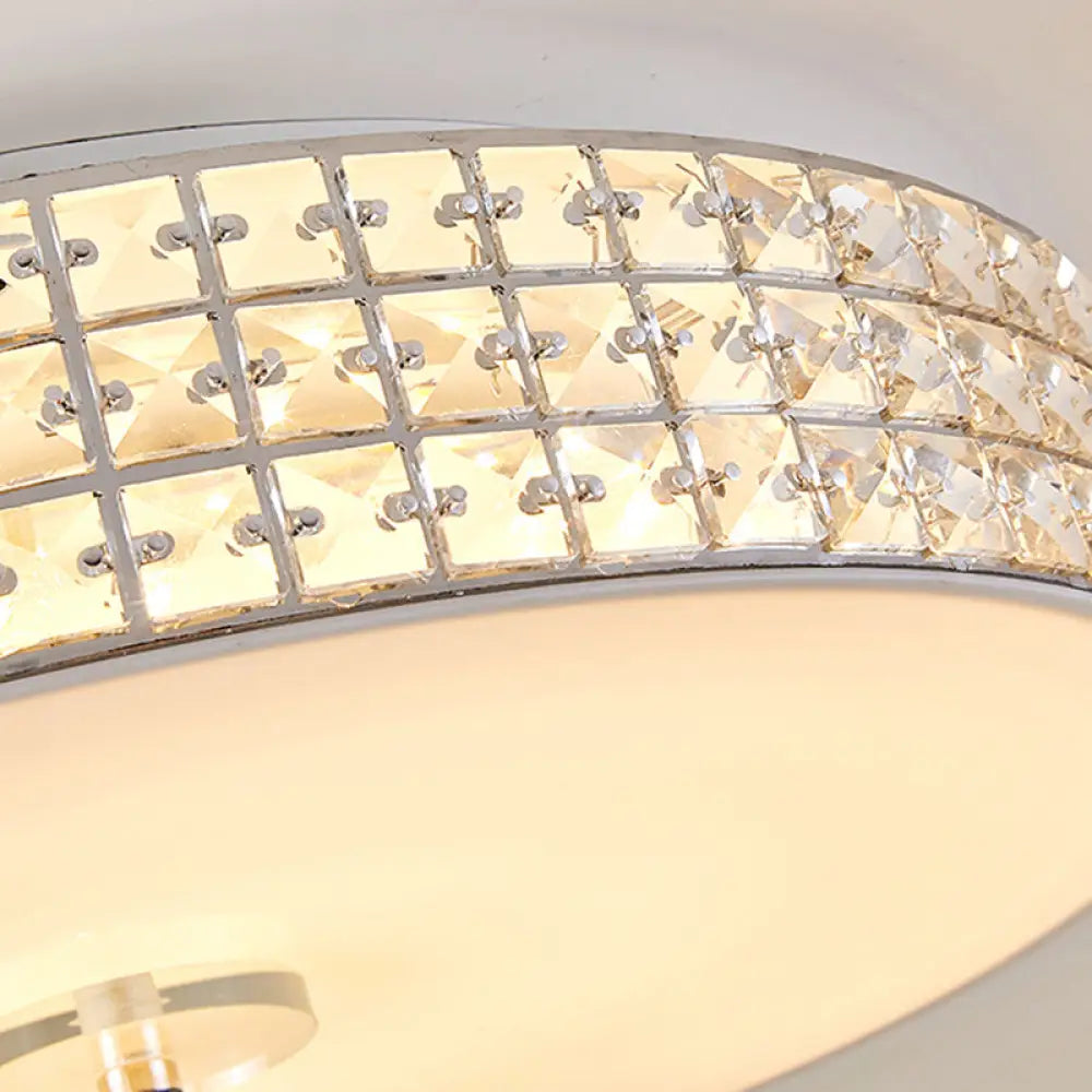 Minimalist Silver K9 Crystal Drum Flush Mount Led Ceiling Light - Perfect For Bedroom 12/16/19.5