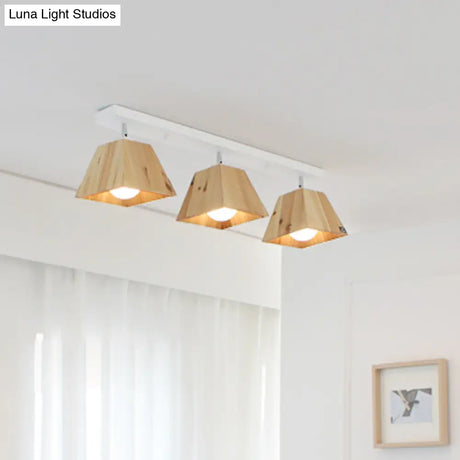 Minimalist Square Wooden White Ceiling Flush Mount Light Fixture