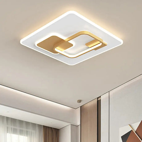 Minimalist Squared Metal Lamp Fixture With Black/Gold Led Flush Lighting For Bedroom (16’/19.5’