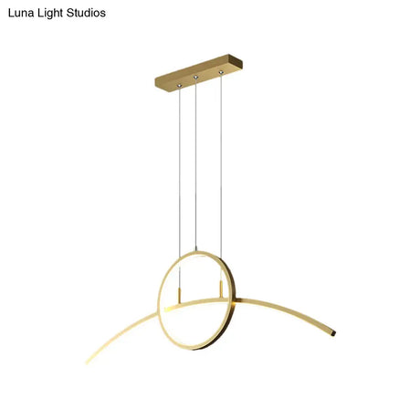 Minimalist Thin-Line Chandelier: Black/Gold Metal Dining Table Led Ceiling Light With Warm/White