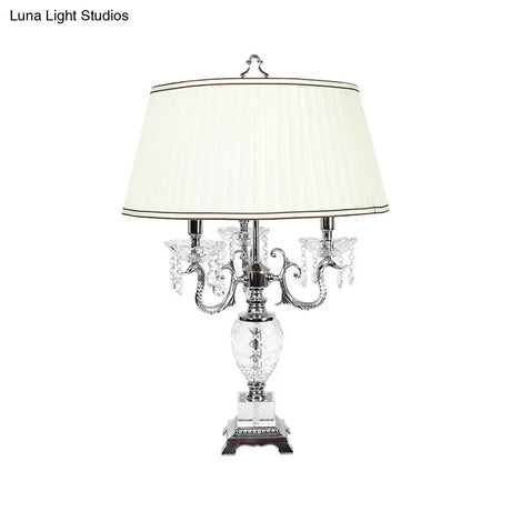Minimalist White Crystal Nightstand Light With 3 Lights For Bedroom Cone Fabric Shade