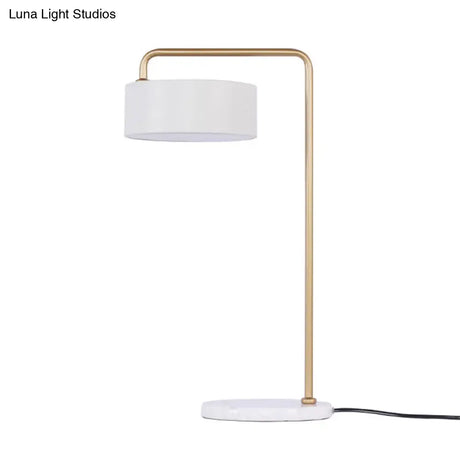 Minimalist White Drum Shade Table Light With Marble And Metal Accents - Perfect Living Room Lighting