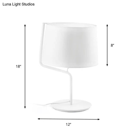 Minimalist White Drum Table Lamp - 1-Light Nightstand Lighting With Adjustable Arm