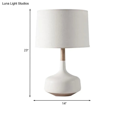 Minimalist White Drum Table Lamp With Fabric Shade - Perfect For Bedroom Desk