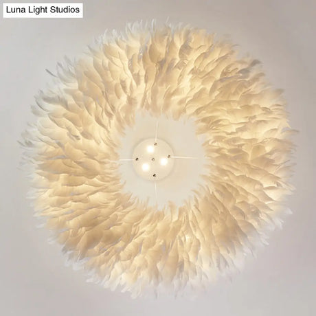 Minimalist White Feather Loop Pendant Chandelier - Elegant Doughnut Lamp