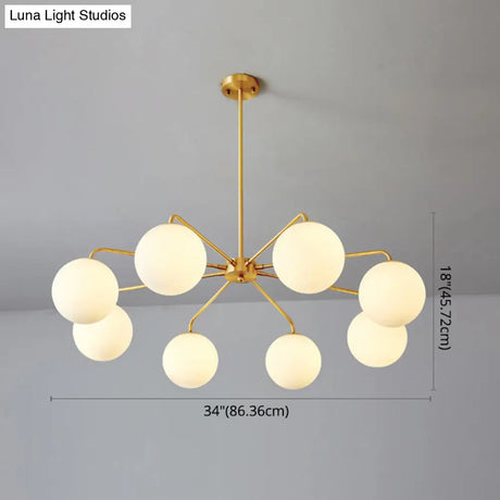 Minimalist White Glass Chandelier - Sleek Spherical Ceiling Light For Living Room