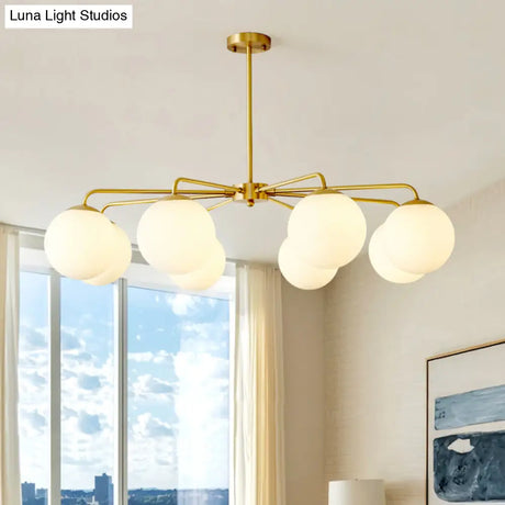 Minimalist White Glass Chandelier - Sleek Spherical Ceiling Light For Living Room