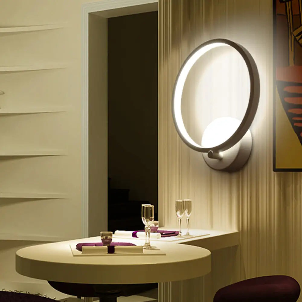 Minimalist White Led Circle Sconce Light Fixture With Acrylic Wall Mount - Warm/White For Corridor