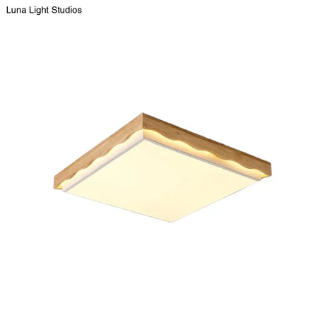Minimalist Wood Beige Led Ceiling Light For Bedroom - Rectangular/Square Shapes In White/Warm With