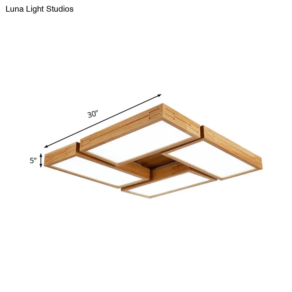 Minimalist Wood Ceiling Mounted Light With Acrylic Diffuser - Beige Rectangle Shape 1/4 Lights