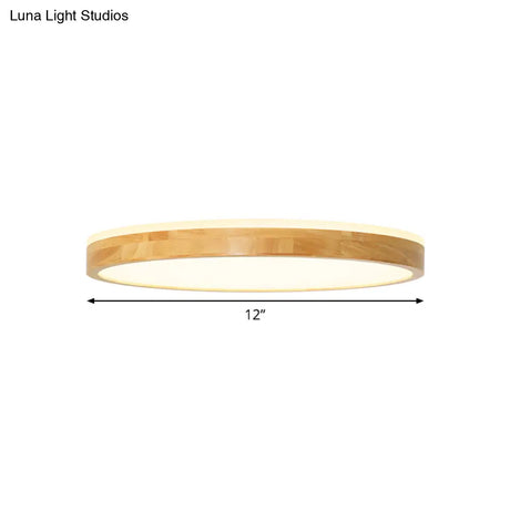 Minimalist Wood Circular Flush Mount Ceiling Light Fixture - Led With Beige Shade 12’/15’/19’ Width