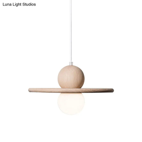 Minimalist Wood Plate Pendant Light - Single Head Beige Lamp For Dining Room